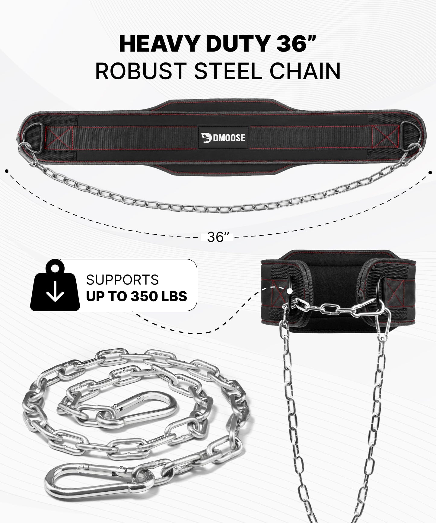 DMoose Dip Belt for Weightlifting, Weight Belt with Chain for Pullup, Gym Lifting Belt for Powerlifting, Squat, Bodybuilding, Heavy Duty Steel, Workout Belt with Comfortable Neoprene Support - Available at All In One Marketplace Canada