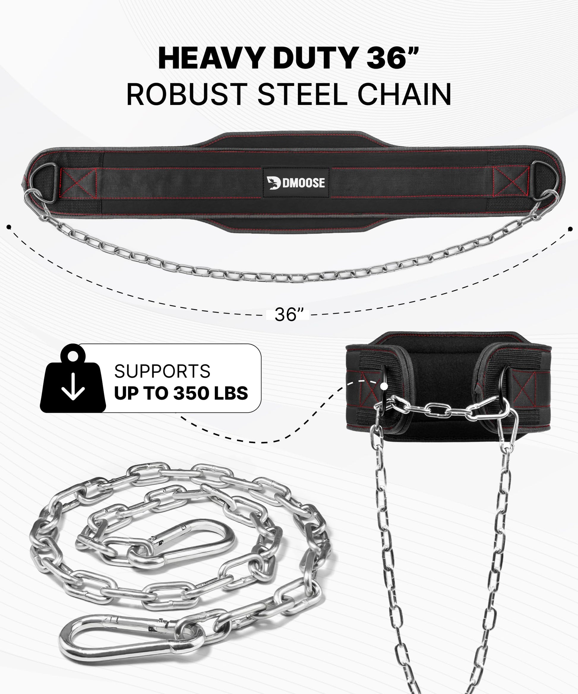 DMoose Dip Belt for Weightlifting, Weight Belt with Chain for Pullup, Gym Lifting Belt for Powerlifting, Squat, Bodybuilding, Heavy Duty Steel, Workout Belt with Comfortable Neoprene Support - Available at All In One Marketplace Canada