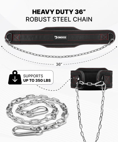 DMoose Dip Belt for Weightlifting, Weight Belt with Chain for Pullup, Gym Lifting Belt for Powerlifting, Squat, Bodybuilding, Heavy Duty Steel, Workout Belt with Comfortable Neoprene Support - Available at All In One Marketplace Canada