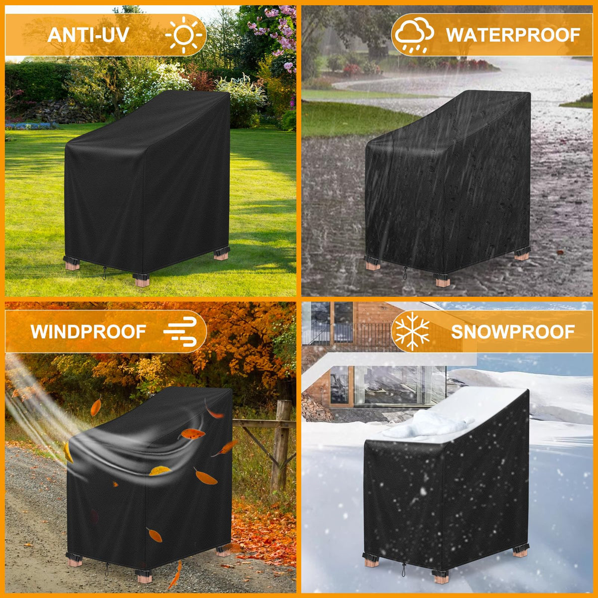 Kipiea 600D Patio Chair Covers Waterproof Winter 2 Pack - Heavy Duty Lawn Outdoor Furniture Chair Covers with Anti UV and No Tears, No Fading (29"W x 30"D x 31"H) 🍁 All In One Marketplace Canada