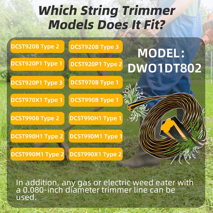 0.080'' DWO1DT801 Replacement String Timmer Lines Compatible with DEWALT Weed Eater, Square Twisted Weed Eater String, Heavy Duty Trimmer String (240 ft)