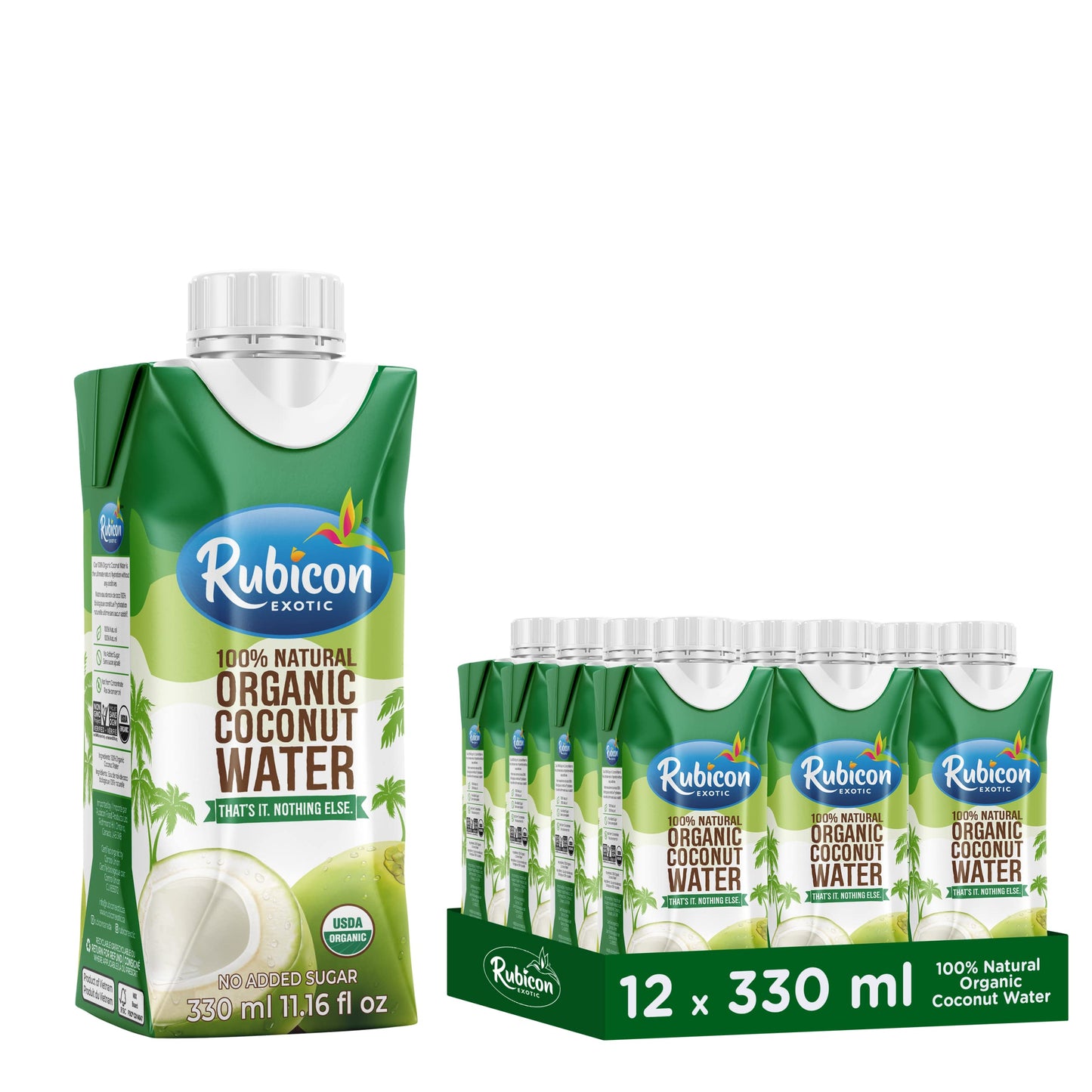 Rubicon Organic Coconut Water – 12 Pack of 330ML Cartons | Natural Electrolytes, Non-GMO, No Added Sugar | USDA Certified