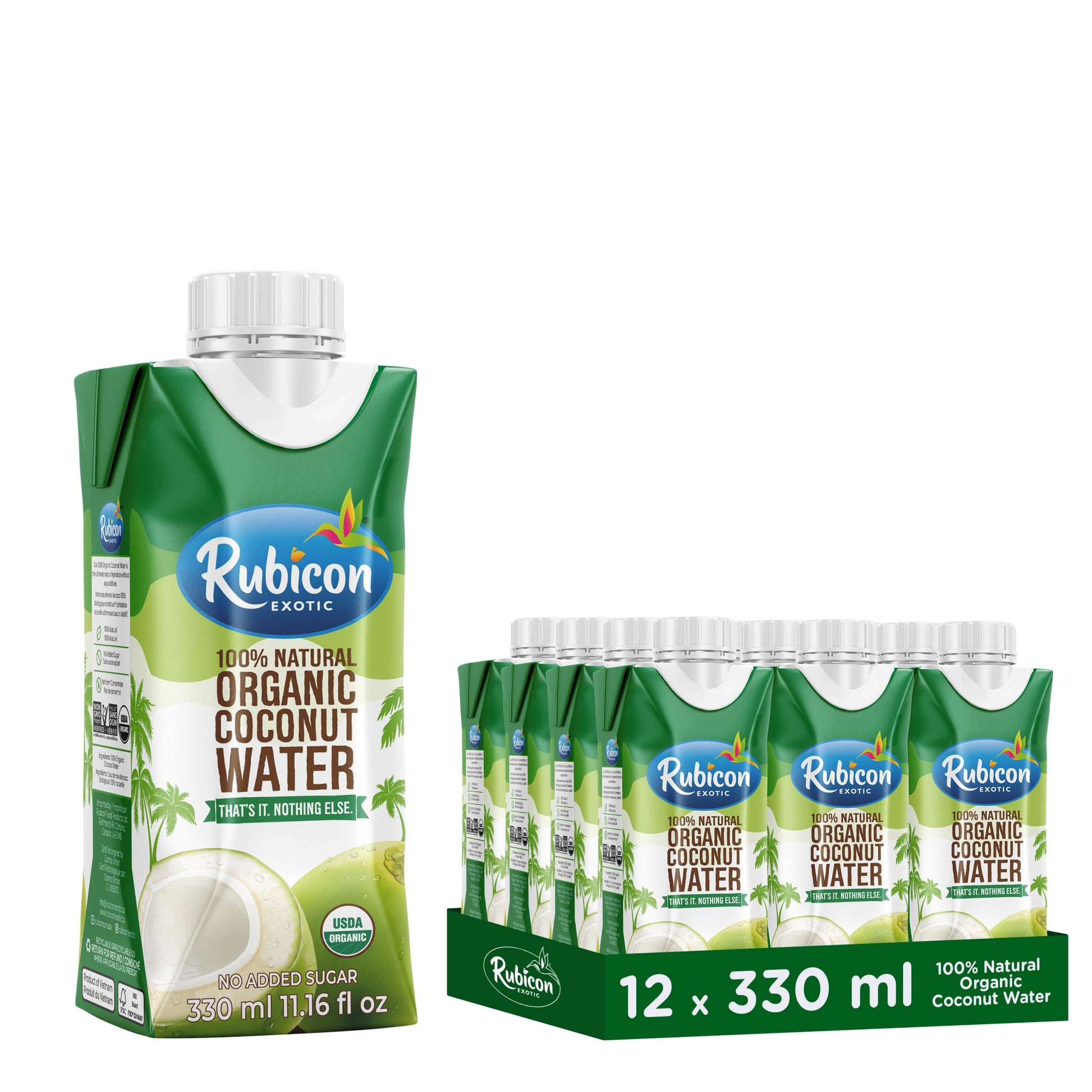 Rubicon Organic Coconut Water – 12 Pack of 330ML Cartons | Natural Electrolytes, Non-GMO, No Added Sugar | USDA Certified