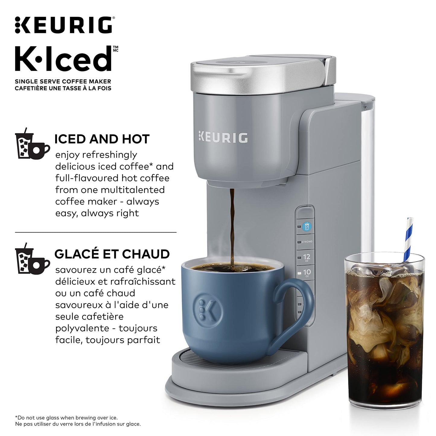 Keurig K-Iced Single Serve K-Cup Pod Coffee Maker, Featuring Simple Push Blue Button Brew Over Ice, Grey - Available at All In One Marketplace Canada