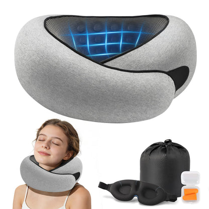 Purroch Neck Pillow Airplane, Travel Pillow with Eye Mask & Earplugs, Memory Foam Pillow with Adjustable Velcro Strap, Pillows for Travel, Plane, Car, Home, Work, Light Grey - Available at All In One Marketplace Canada