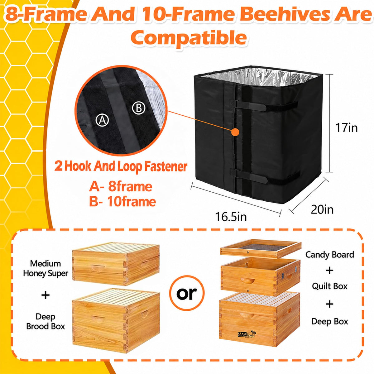 codree 10 Frame Winter Bee Hive Wrap- 1 Deep Box & 1 Medium Box 600D Oxford Beehive Winter Protection Cover- Cozy Windproof Warm Bee Hive Insulation Wrap for Most Bee Hive (85" x 17") 🍁 All In One Marketplace Canada