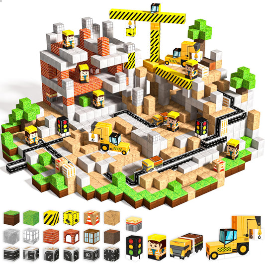 Annexfun 100PCS Magnetic Building Blocks STEM Building Cubes Toy for 5 6 7 8 9 Year Old Boys Girls, Road Construction Toy Magnetic Building Learning Gamers Toys with Car for Kids Christmas Birthday 🍁 All In One Marketplace Canada