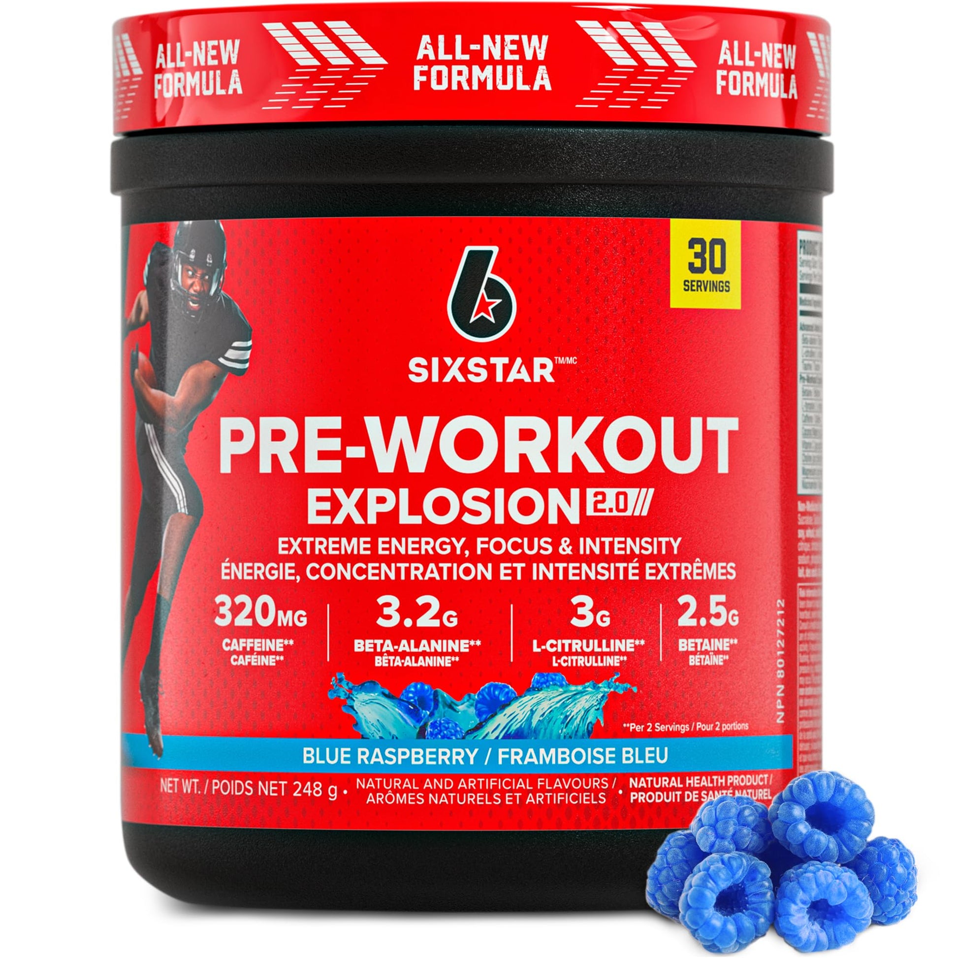 Six Star Pre-Workout Explosion for Men & Women, Blue Raspberry, 30 Servings Six Star