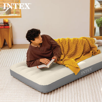 INTEX 64102E Dura-Beam Standard Single-High Air Mattress: Fiber-Tech – Full Size – 10in Bed Height – 600lb Weight Capacity – Pump Sold Separately