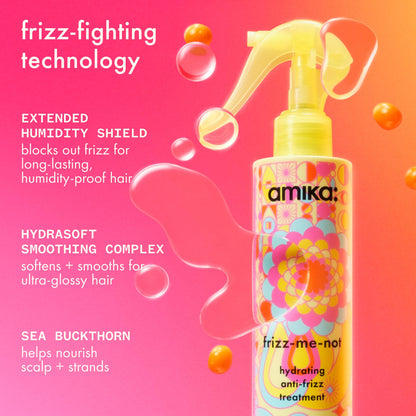 amika frizz-me-not hydrating anti-frizz treatment, 60ml | lightweight hydrating spray for medium to thick coarse hair types 2a-4c, humidity + heat protection, smooth frizz for up to 3 days Amika