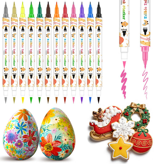 Food Coloring Pens 12Pcs,Dual Sided Edible Marker Pens with Fine&Thick Tip,Edible Gourmet Writers Food Grade Decor Pens for Cookies,Fondant,Desserts,Frosting,Macaron,Easter Eggs,Cake( For 14+ Year Old) 🍁 All In One Marketplace Canada