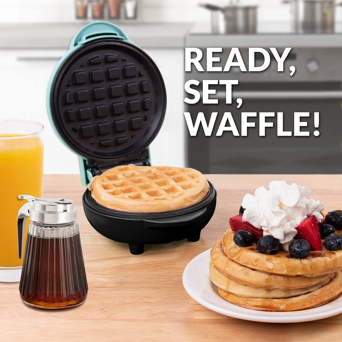 Nostalgia MyMini Personal Electric Waffle Maker, 5-Inch Cooking Surface, Waffle Iron for Hash Browns, French Toast, Grilled Cheese, Quesadilla, Brownies, Cookies, Aqua Nostalgia