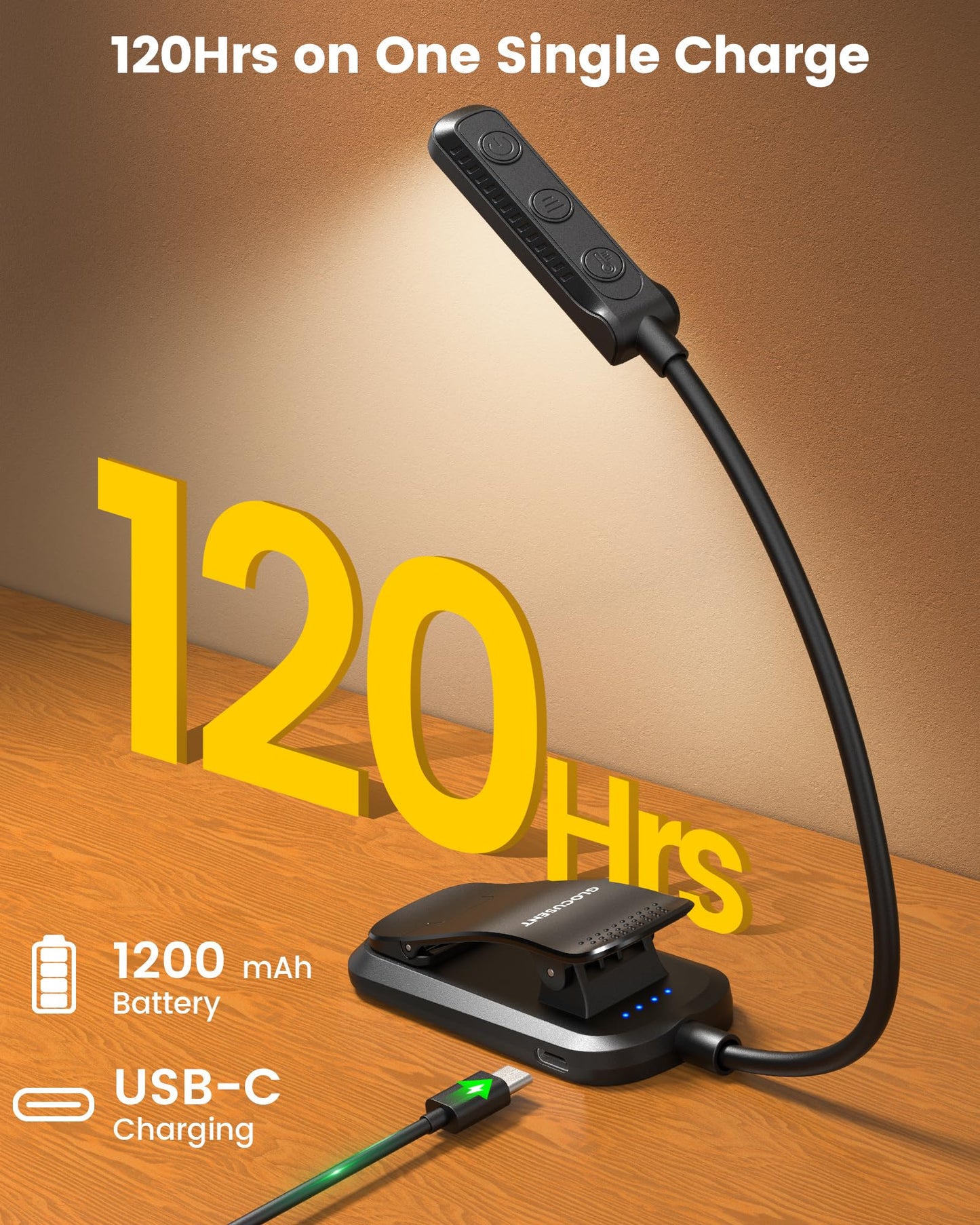 Glocusent 13 LED Book Light for Reading in Bed, Eye-Caring 3 Amber Colors & Stepless Dimming, Travel Clip on Book Reading Light Lasts 1 Week to 2 Months, Gifts for Book Lovers, Men, Women & Kids - Available at All In One Marketplace Canada