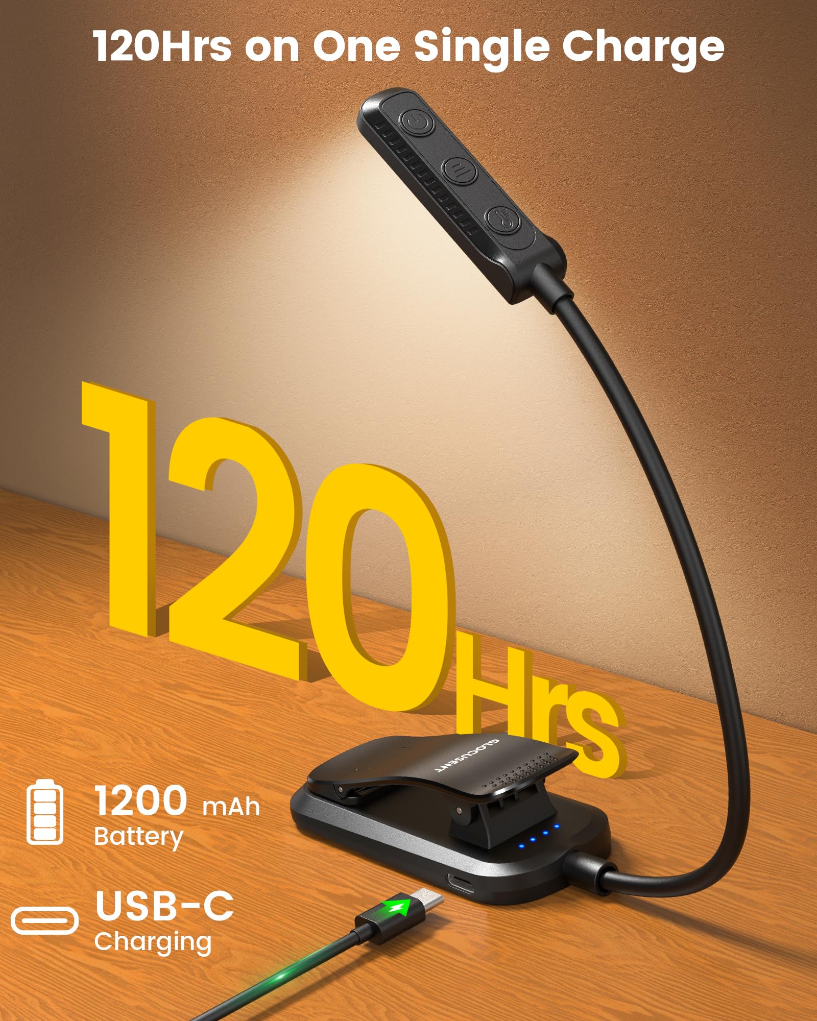 Glocusent 13 LED Book Light for Reading in Bed, Eye-Caring 3 Amber Colors & Stepless Dimming, Travel Clip on Book Reading Light Lasts 1 Week to 2 Months, Gifts for Book Lovers, Men, Women & Kids - Available at All In One Marketplace Canada