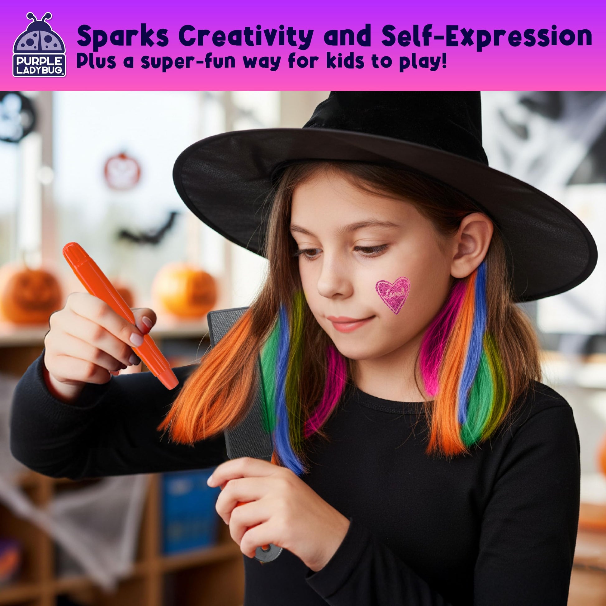 PURPLE LADYBUG Hair Chalk for Kids - 12 Safe Vibrant Temporary Hair Color for Kids - Girls Gifts 8-12 Years, 6 7 8 9 10 Year Old Girl Gift Idea - Tween & Teen Girl Gifts - Available at All In One Marketplace Canada