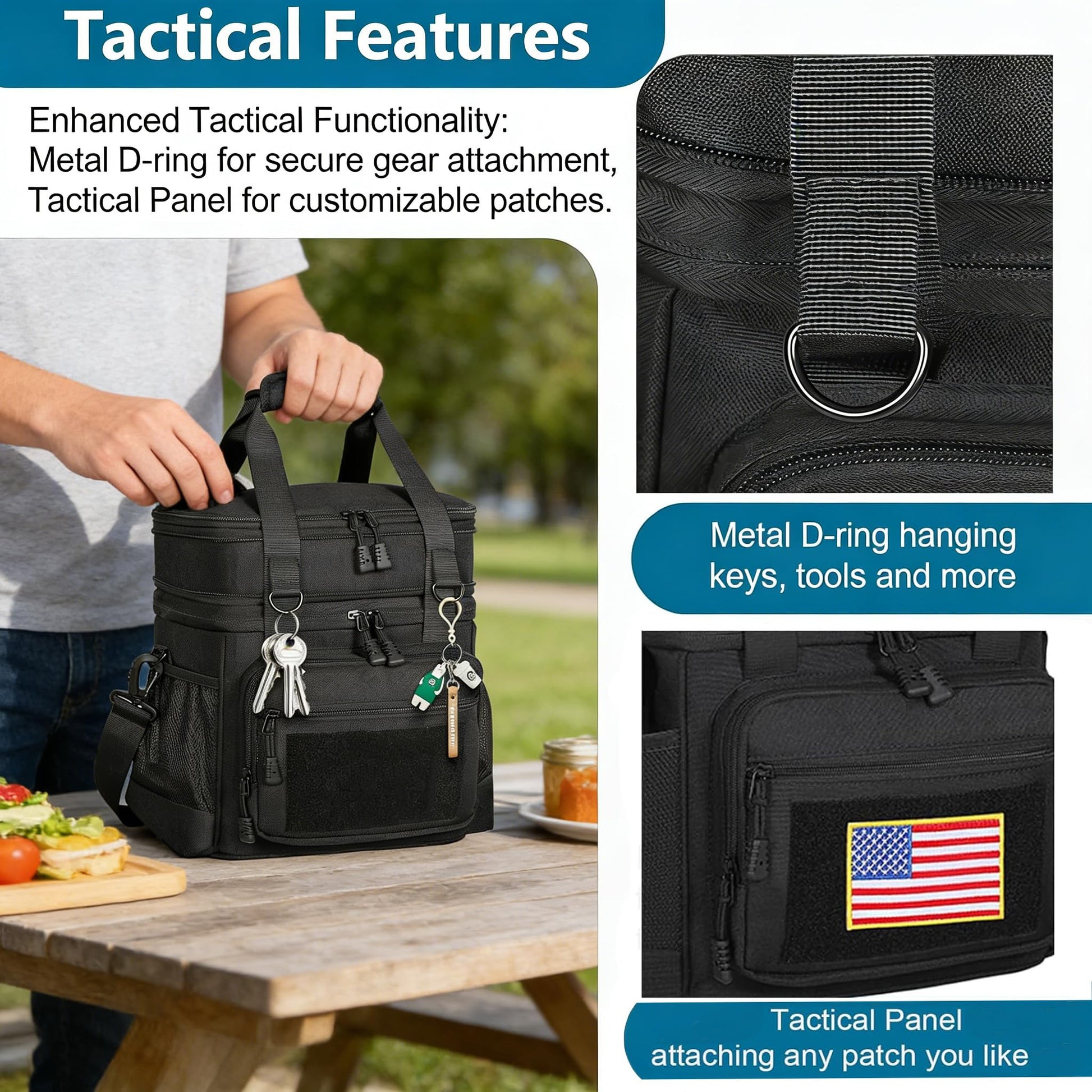 Tactical Lunch Box Cooler Bag - Expandable Insulated Lunch Bag for Men Daily - Large Lunchbox for Adults Work Shifts Outdoor Trips Black 16L - Available at All In One Marketplace Canada