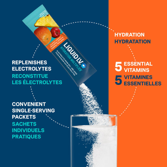 Liquid I.V. Hydration Multiplier Electrolyte Drink Mix - Enhanced Hydration Electrolyte Powder with Vitamins B3, B5, B6, B12 and C -18x On-the-go Sticks for Workout and Travel - Tropical Punch