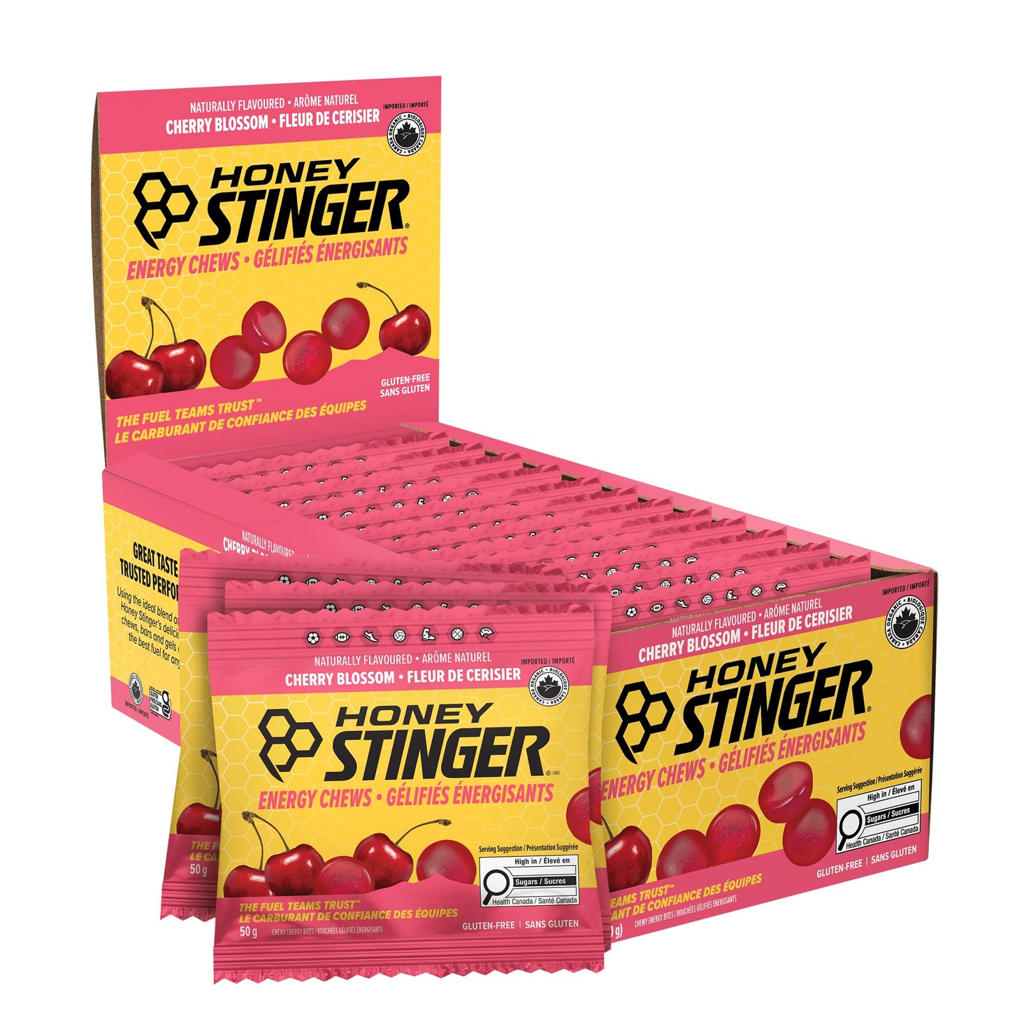 Honey Stinger Organic Cherry Blossom Energy Chew | Gluten Free & Caffeine Free | For Exercise, Running and Performance | Sports Nutrition for Home & Gym, Pre and Mid Workout | 12 Pack, 50g Honey Stinger