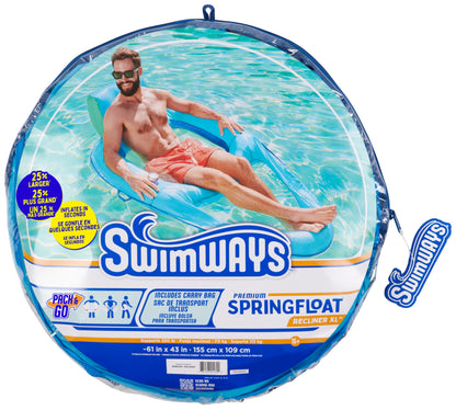SwimWays Spring Float Premium XL Recliner Chair, Inflatable Pool Floats Adult with Fast Inflation, 25% Larger Than Recliner, Supports Up to 300 lbs