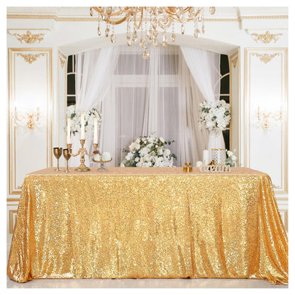 Nappe à paillettes dorées B-Cool, nappe de fête scintillante, nappe brillante 152 x 259 cm, rectangulaire, classe et élégante, pour décorations de table de Noël, Halloween et soirées à thème