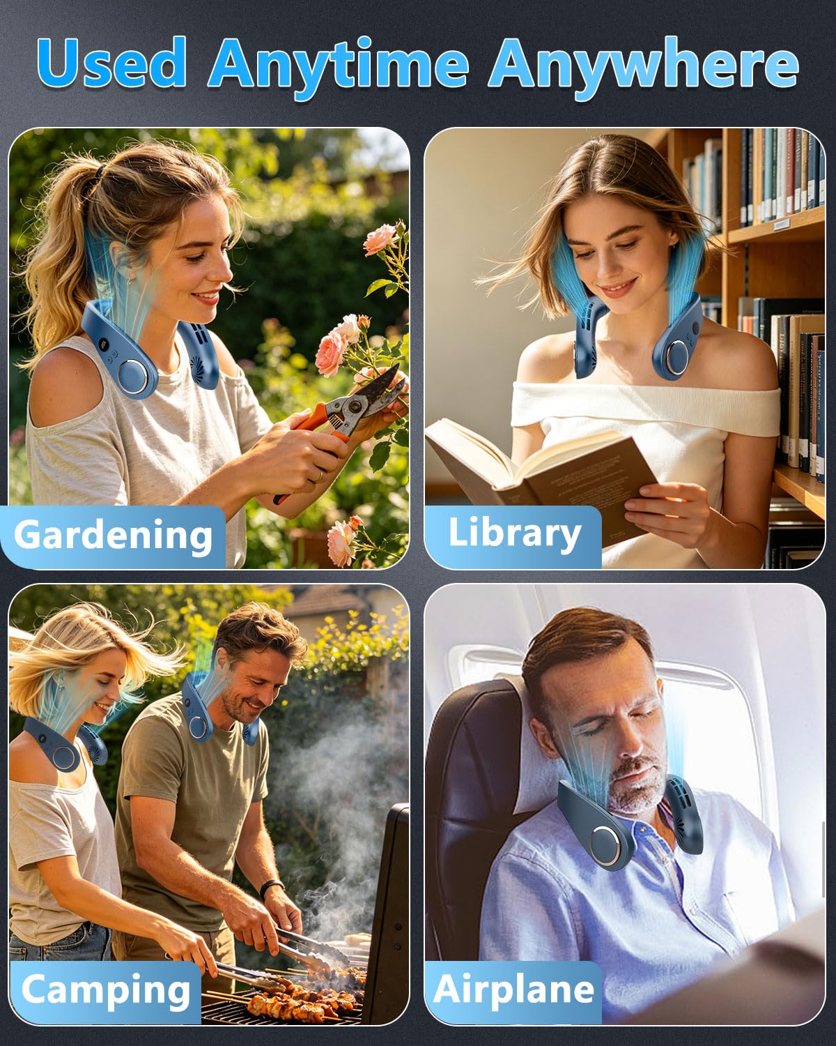 Sizet Neck Fan with Cooling Plate-USB 5500mAh Battery,24H Cooling,5 Speeds&3 Cooler Modes LED Display,Wearable Mini Portable Personal Fan,Quiet Neck Cooler for Women, Men, Kids, Travel, Outdoor, Blue - Available at All In One Marketplace Canada