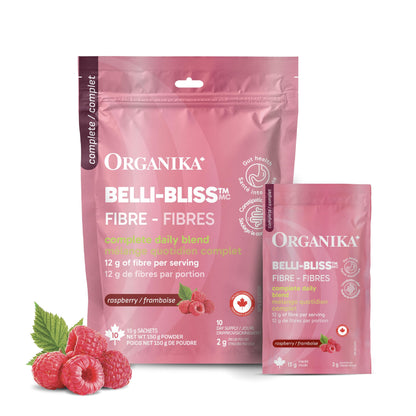 Organika Canadian-Made Belli Bliss Fibre | High Fibre Blend, 4 Diverse Sources of Fibre | Supports Digestive Health, Constipation Relief, Weight Control - Raspberry, 10 x 15g sachets 🍁 All In One Marketplace Canada
