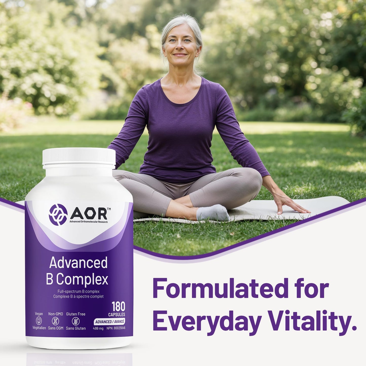 AOR Advanced B Complex Capsules, 180 Count 180-Day Supply - Full-Spectrum B Vitamin Blend with B1, B2, B3, B5, B6, B12, Inositol, Folic Acid & Biotin - Vegan, Non-GMO & Gluten-Free - Promotes Energy