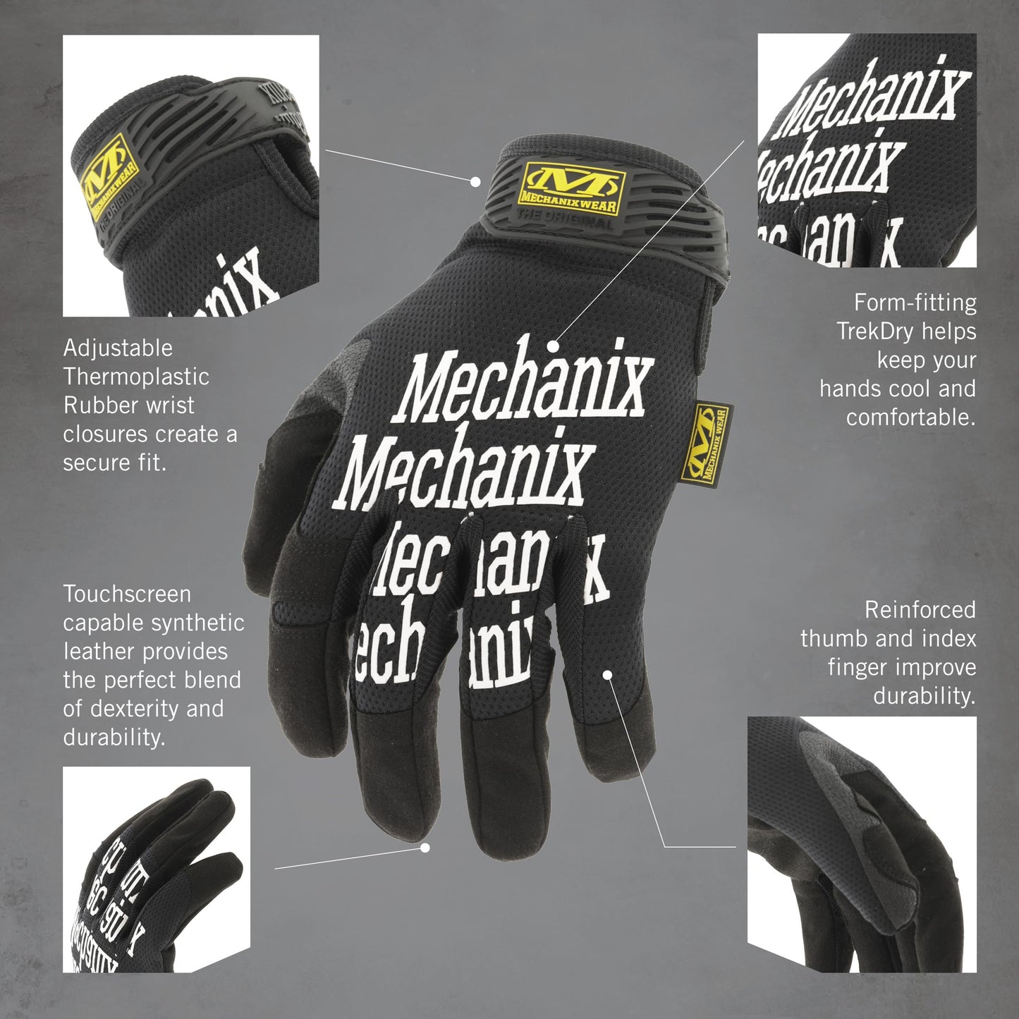 Mechanix Wear: The Original Work Glove with Secure Fit, Synthetic Leather Performance Gloves for Multi-purpose Use, Durable, Touchscreen Capable Safety Gloves for Men (Black, Large) Mechanix Wear