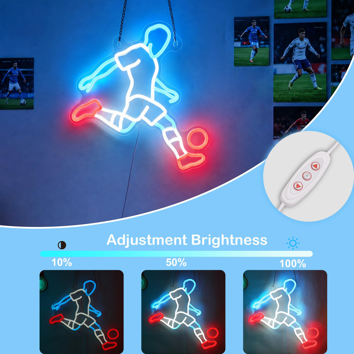 FULLOSUN Soccer Neon Sign, Dimmable LED Football Player Night Light, USB Powered for Man Cave Game Room Bedroom Party Wall Decor, Gift for Soccer Sports Lover Man Boy Teen Kid Birthday Christmas 🍁 All In One Marketplace Canada