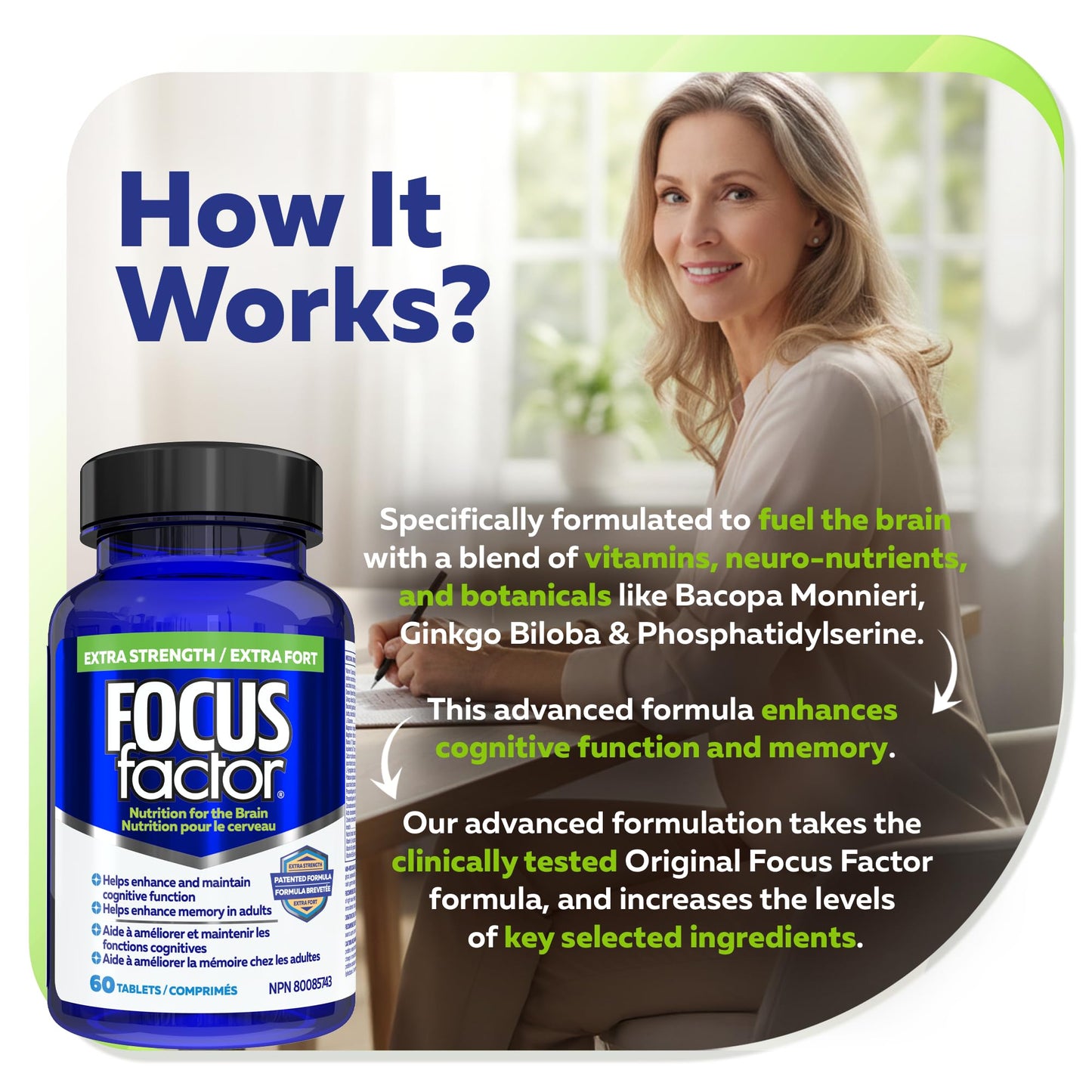 Focus Factor Extra Strength, 60ct - Multivitamin Supplement with Vitamin B6, B12, D3, Zinc, Phosphatidylserine, Bacopa Monnieri, Ginkgo Biloba & DMAE to enhance memory & cognitive function in adults Focus Factor