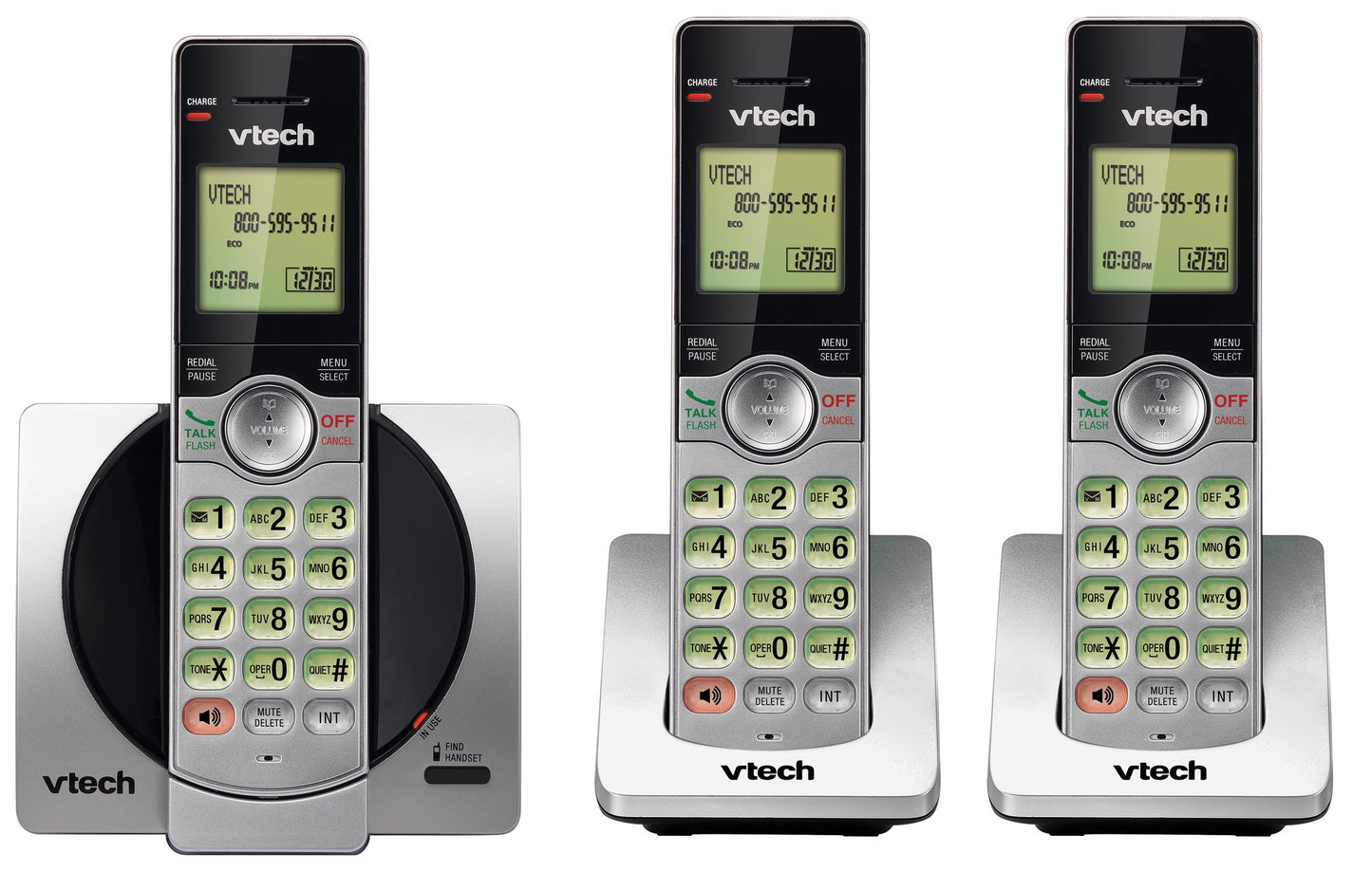 VTech DECT 6.0 Three Handset Cordless Phone with CID, Backlit Keypads and Screens, Full Duplex Handset Speakerphones, Call Block, (Not Answering Machine Version) Silver/Black 🍁 All In One Marketplace Canada