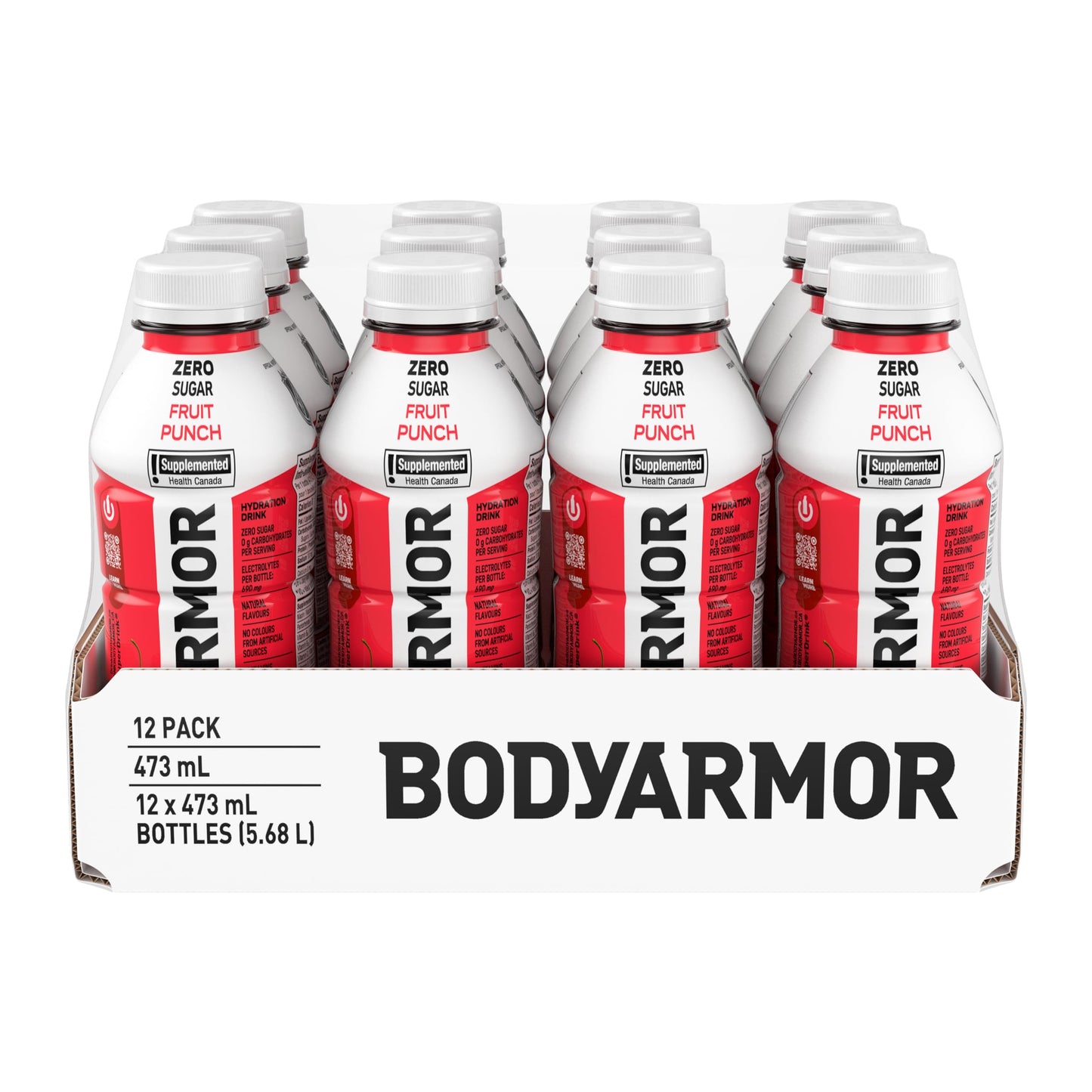 BODYARMOR Zero Sugar Fruit Punch, 473 mL Bottles (12 Pack) – Low-Calorie Sports Hydration Drink with Coconut Water, Potassium-Packed Electrolytes and Antioxidant Vitamins Body Armor