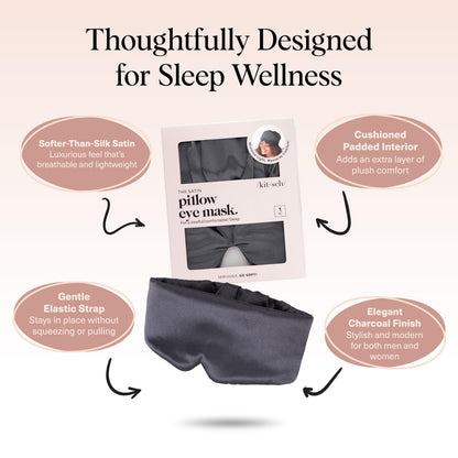 Kitsch Satin Sleep Mask - Eye Masks for Sleep, Softer Than Silk Satin Sleeping Mask Blindfold and Sleep Masks for Women and Men, Eye Care Travel Essentials - Charcoal Black - Available at All In One Marketplace Canada
