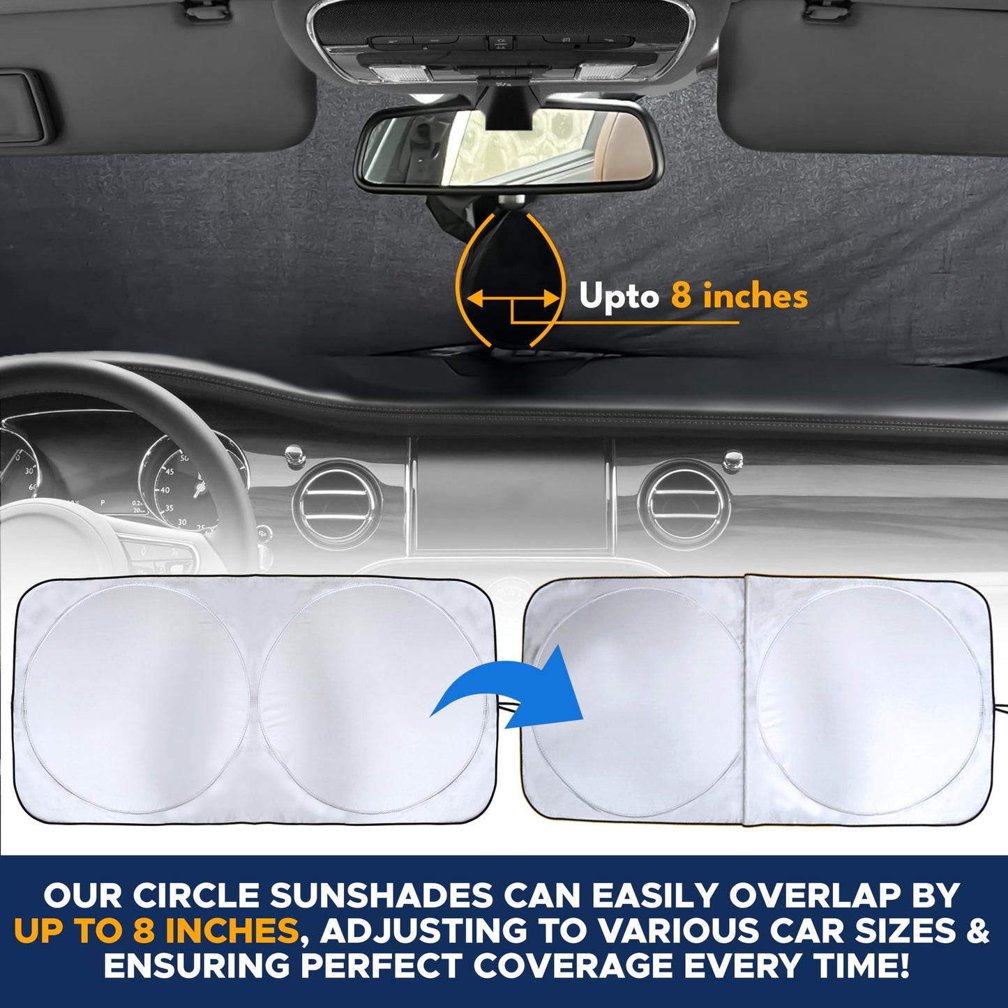 EcoNour Car Windshield Sun Shade with Storage Pouch | Durable 240T Material Car Sun Visor for UV Rays, Sun Heat Protection | Car Interior Accessories for Sun Heat | Medium Plus (64 inches x 34 inches)