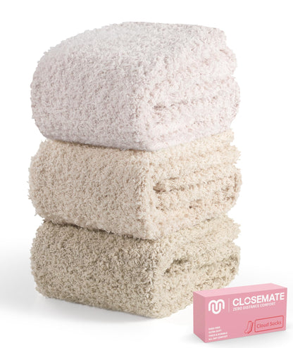 CLOSEMATE Womens Fuzzy Calf Socks, Cozy Cloud Socks Gift Box Set, 3 Pairs 🍁 All In One Marketplace Canada