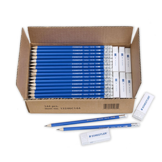 STAEDTLER Norica 2 Pencils Class Pack: 144 Sharpened Pencils + 12 Erasers