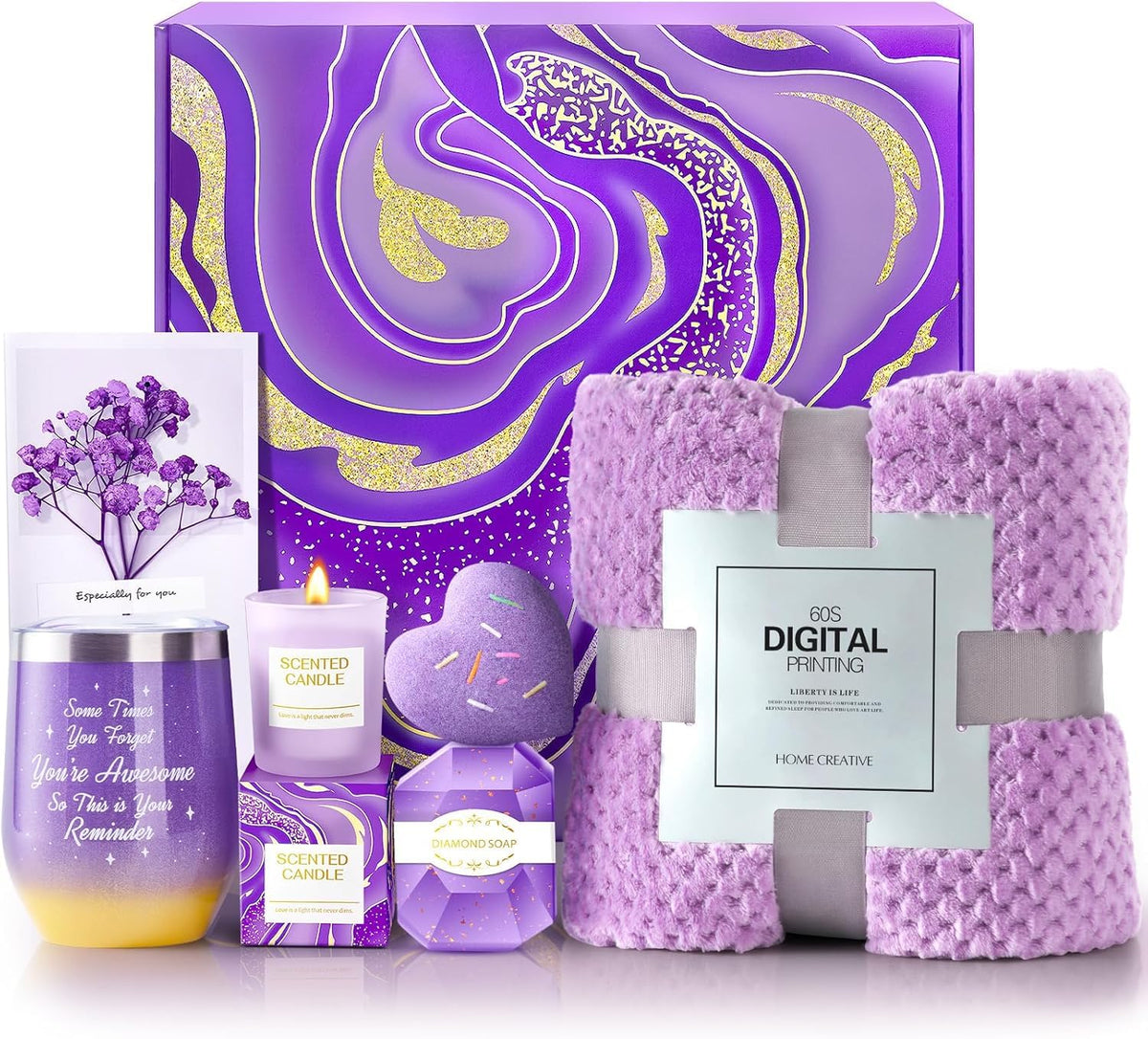 Happy Birthday Gifts for Women Mom Her, Christmas Gift for Women Moms, Self Care Package, Get Well Soon Gifts for Mom, Her, Girlfriend, Bestie, Sister, Wife - Self Care Gift Basket with Flannel Blanket 🍁 All In One Marketplace Canada