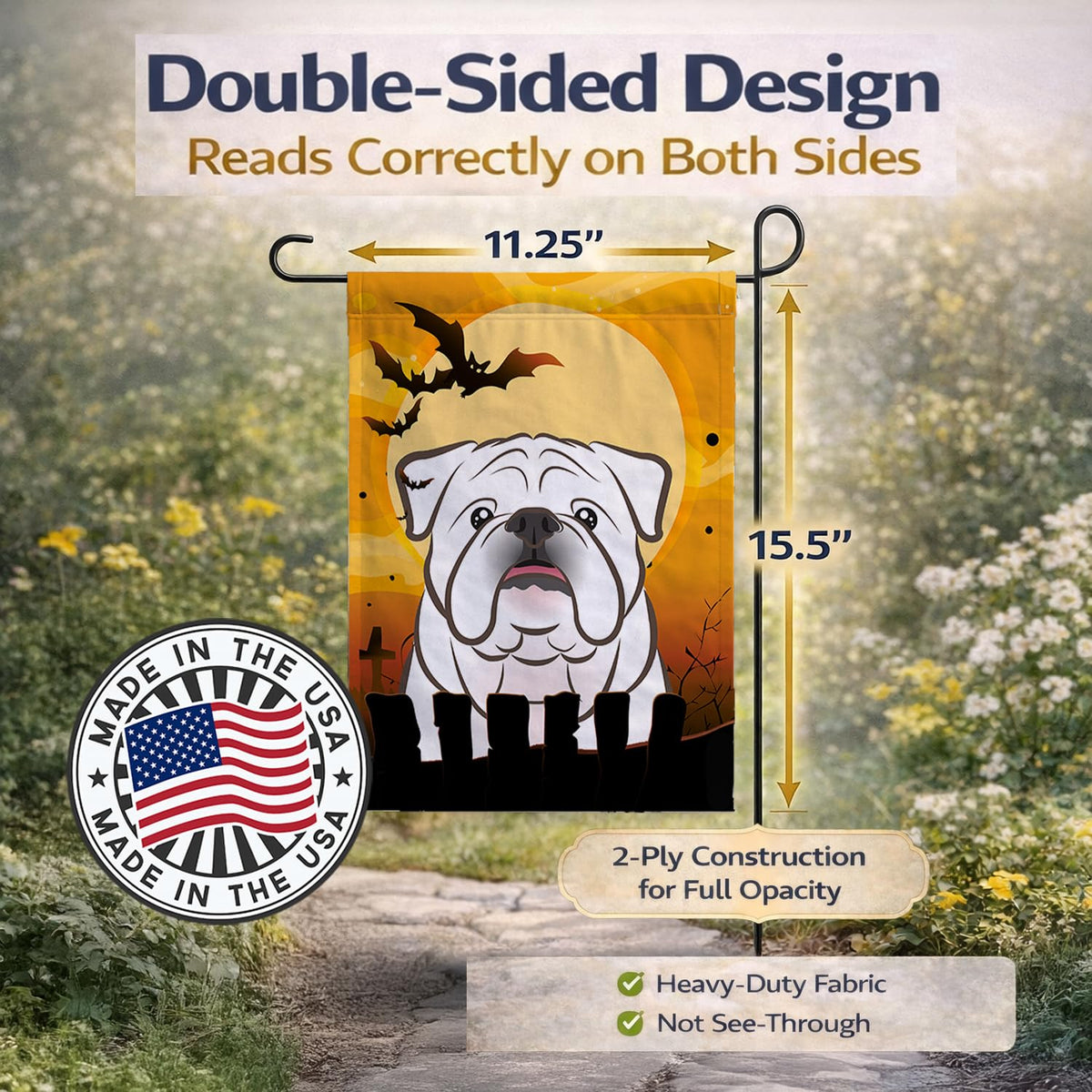 Drapeau de jardin Caroline's Treasures BB1778GF Halloween Bouledogue anglais blanc, petit, multicolore