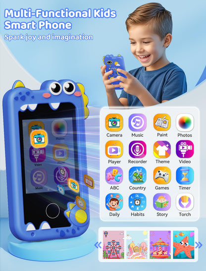 Kikidex Kids Phone for Girls, Toys for Boys Girls Age 3-8 Christmas Birthday Gifts, Touchscreen Kids Toy Cell Phone with Dual Camera, Puzzle Game, Music Player (Blue) 🍁 All In One Marketplace Canada