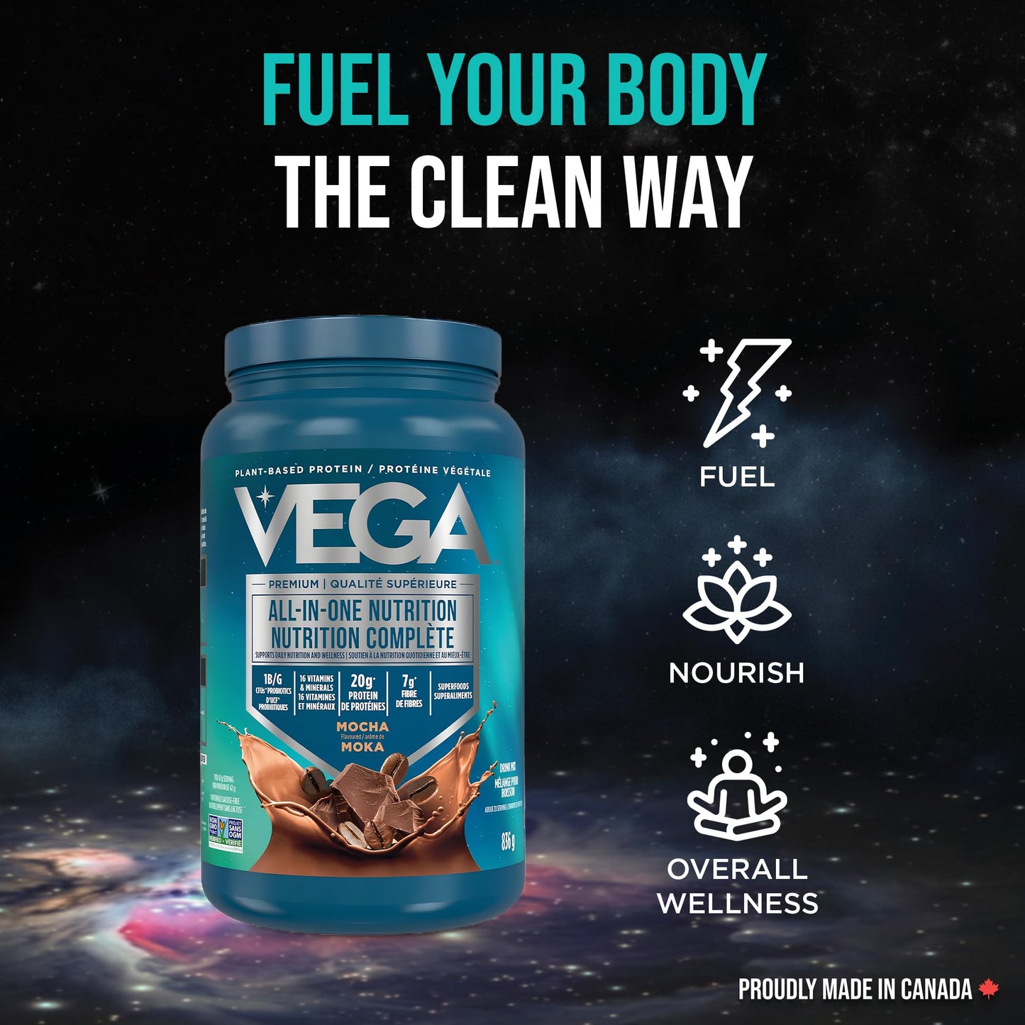 Vega Premium All-in-One Nutrition Protein Powder – 20g Plant-Based Vegan Protein, Vitamins & Probiotics, Mocha, 836g (20 Servings) 🍁 All In One Marketplace Canada