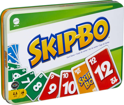 Mattel Games Skip Bo Card Game in Decorative Tin with 162 Cards, Sequencing Family Game for 2 to 6 Players, Kids Ages 7 Years & Older