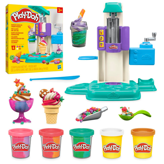 Play-Doh Rainbow Swirl Ice Cream Playset with 7 Pretend Play Kitchen Accessories, Arts and Crafts Toys for 3 Year Old Girls and Boys and Up - Available at All In One Marketplace Canada