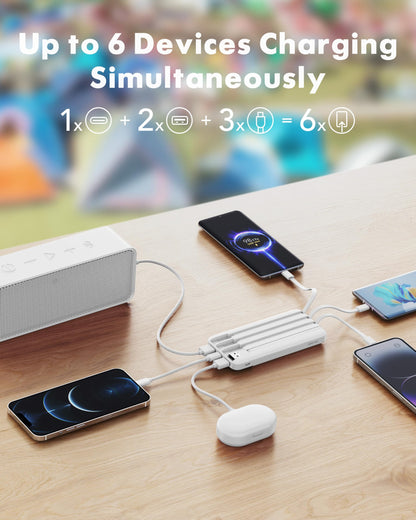Charmast Portable Charger with Built in Cables, Power Bank with Cords Wires, Slim 10000mAh Travel Battery Pack 6 Outputs 3 Inputs 3A Fast Charging for Samsung Google Pixel LG Moto iPhone iPad - Available at All In One Marketplace Canada