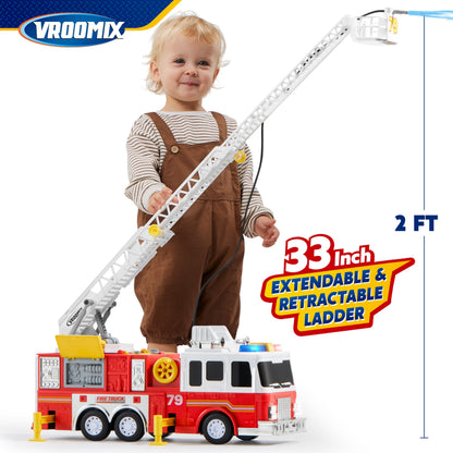 Extra Large Toddler Fire Truck Toys for Boys with 33-inch Ladder, Realistic Sirens, Lights & Sprinkler Pump, Big Firetruck Emergency Vehicle, Kids Toys for Age 2, 3, 4, 5, 6 Christmas Birthday Gifts 🍁 All In One Marketplace Canada