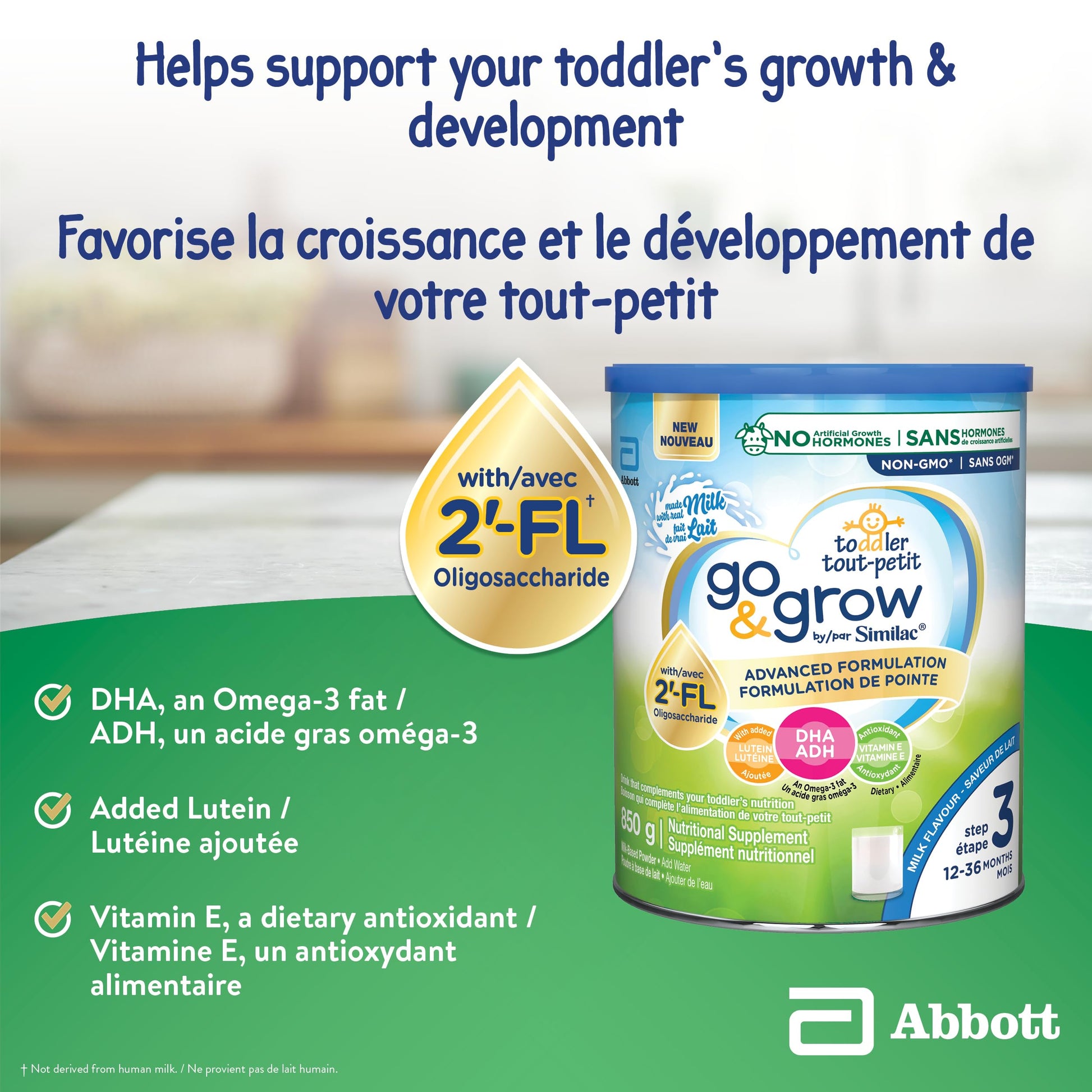 Similac Go & Grow Step 3 Toddler Nutrition Powder with 2'-FL – Ages 12-36 Months, 850g