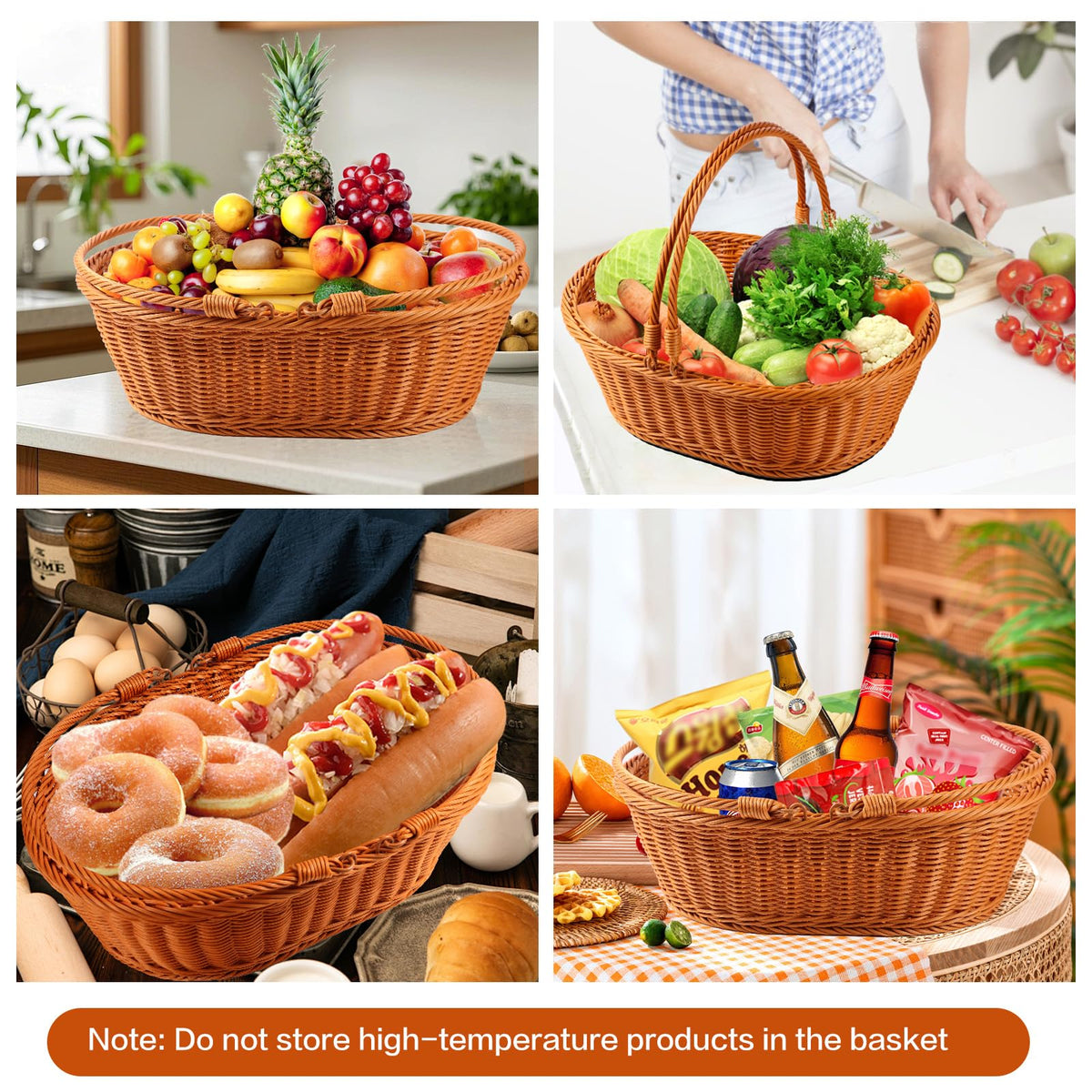 Boensi Wicker Basket with handle, 38x28x12cm Gift basket empty/Fruit Basket – Perfect for Kitchen Storage,Christmas Gift,Table Centerpieces, Serving Bread, Fruit & Vegetable 🍁 All In One Marketplace Canada