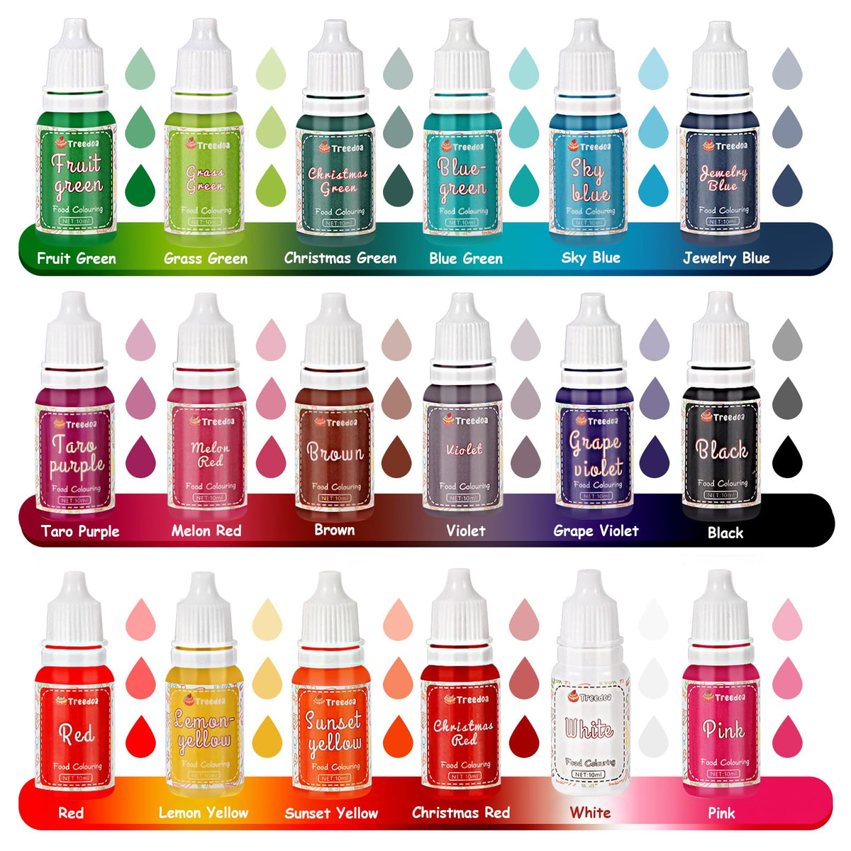 Food Colouring Liquid Set, 18 Colours x 10 ml Food Colours, Highly Concentrated Food Dye for Cake Baking, Biscuits, Macaron, Cake Decoration, Easter Egg, Fondant, Dough, DIY Slime, Soap, Baking 🍁 All In One Marketplace Canada