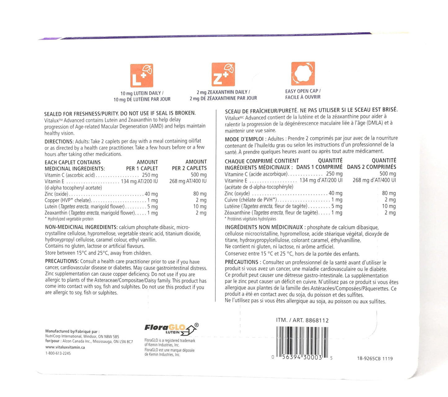 Vitalux Advanced Ocular Multi-Vitamin, 180 +20 caplets - Available at All In One Marketplace Canada
