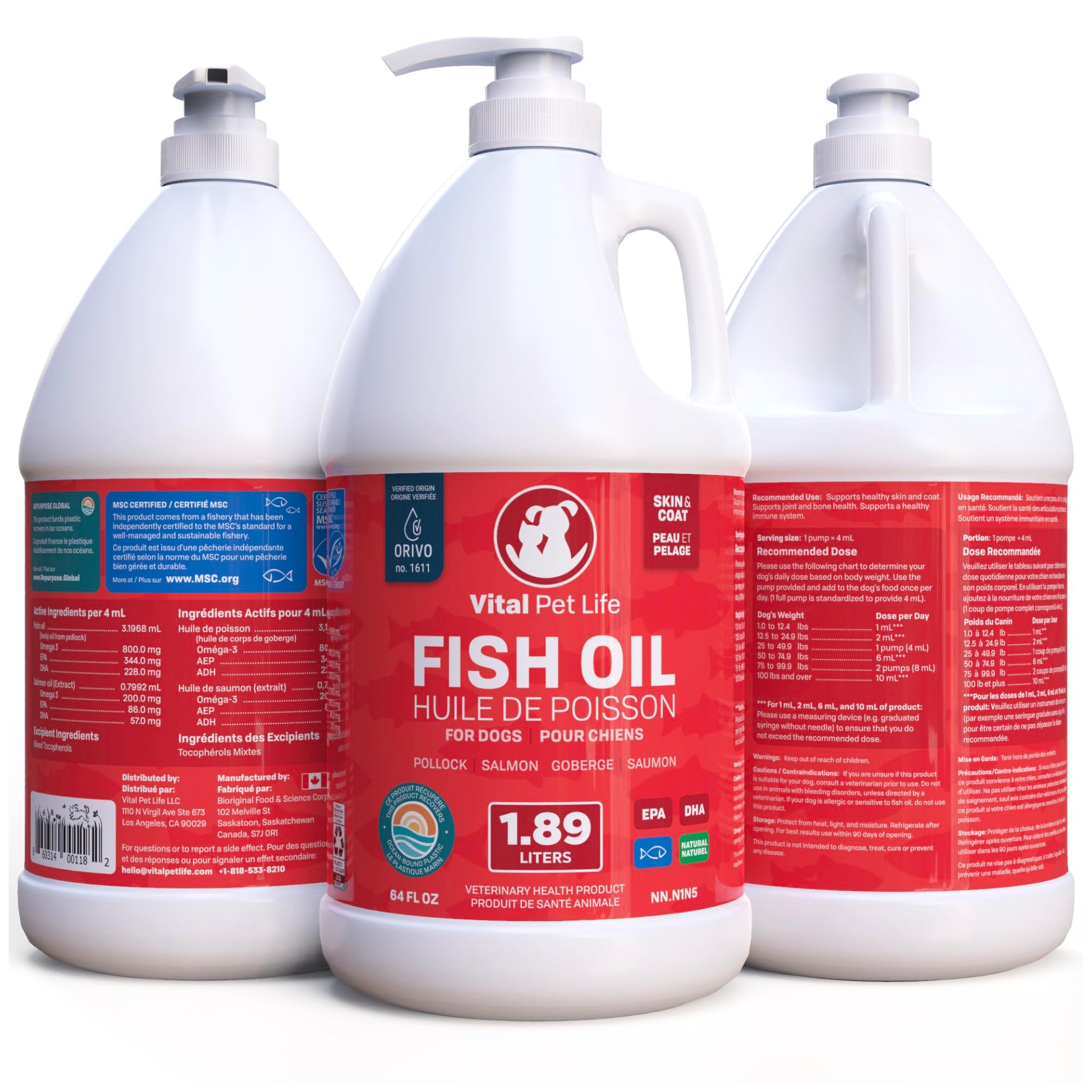 Fish Oil for Dogs 1.89 L - Healthy Skin & Coat, Salmon, Pollock, All Natural Supplement for Pets, Itching Scratching Allergy & Inflammation Defense, Omega 3 EPA DHA, Brain & Heart Health