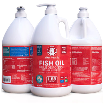Fish Oil for Dogs 1.89 L - Healthy Skin & Coat, Salmon, Pollock, All Natural Supplement for Pets, Itching Scratching Allergy & Inflammation Defense, Omega 3 EPA DHA, Brain & Heart Health